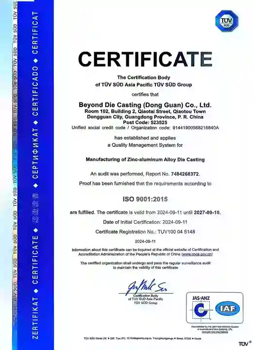 ISO9001:2015 manufacturing of zinc-aluminum alloy die casting